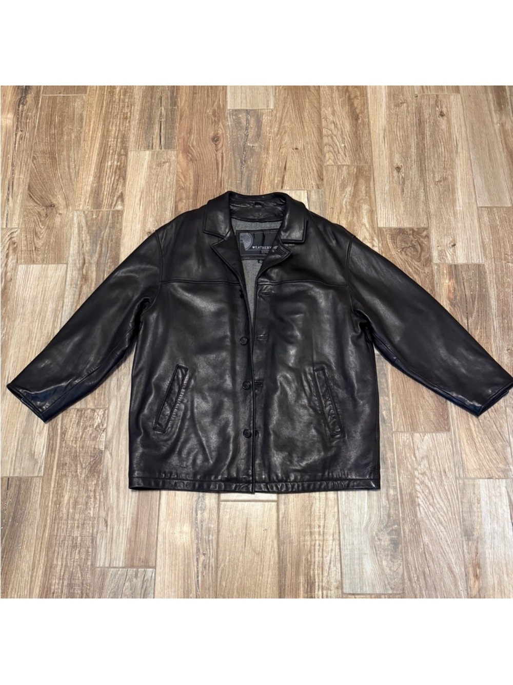 Weathervane By Weatherproof Black Leather Zip Out Lined Button Down Jacket